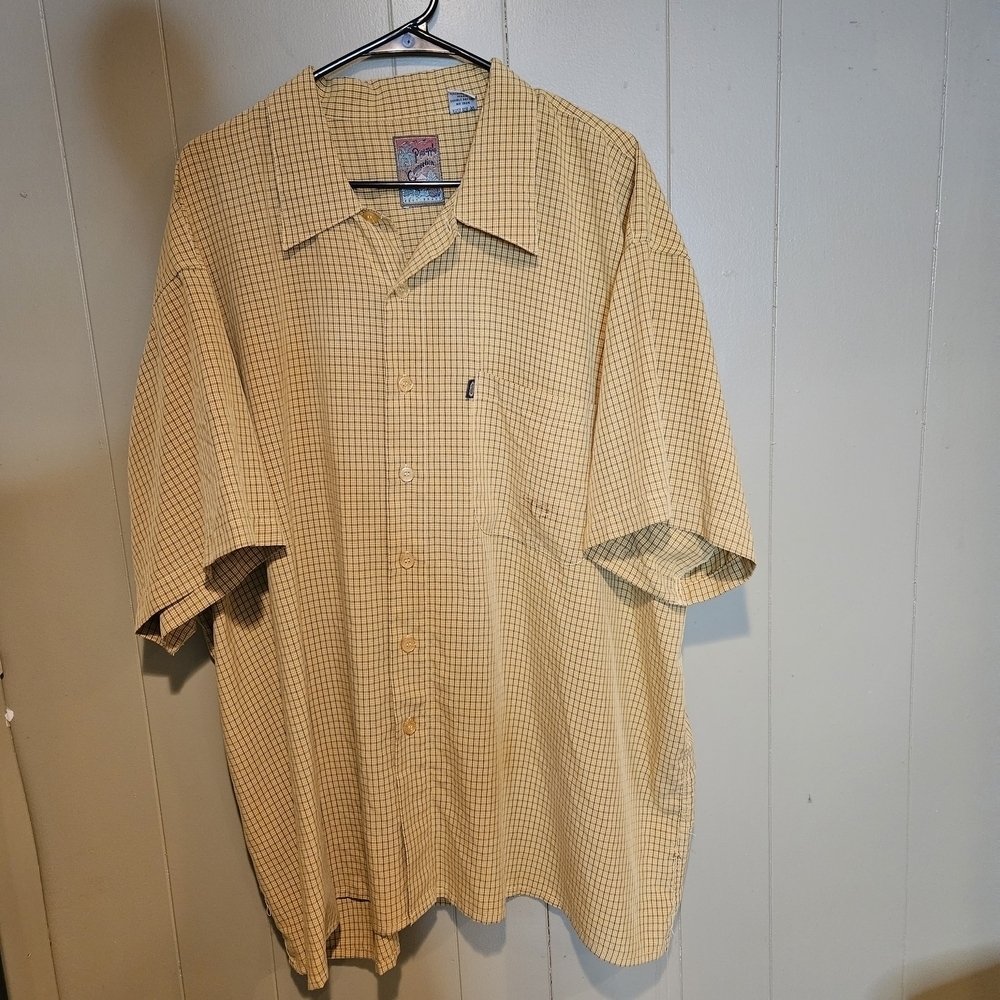 Pineapple Connection Men’s Tan Yellow Check Button-Down Shirt | Size 3X Short